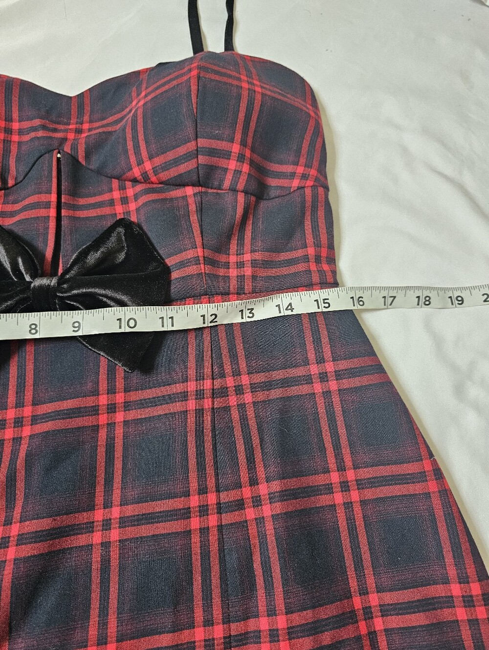 Avec Les Filles Size 8 Red Black Plaid Bustier Mini Dress with Bow - Picture 9 of 16